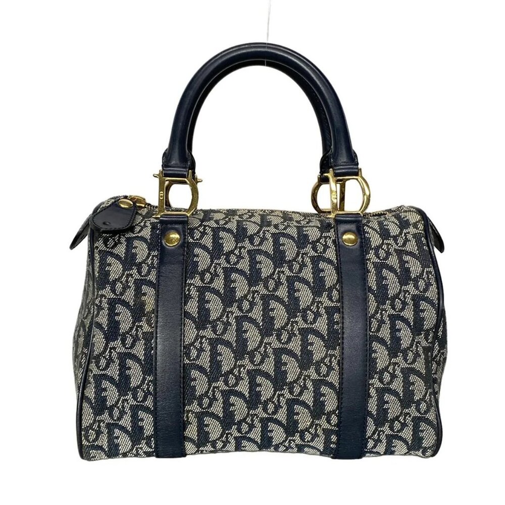 Auth DIOR/ChristianDior Trotteur - Dark Navy Cream Jacquard Leather Handbag